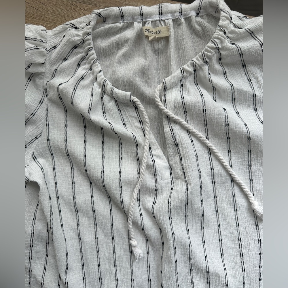 Madewell Women’s Tie Neck Short Sleeve Peasant Top, XS